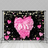 Aperturee - Aperturee Black Pink Heart Light Galentines Day Party Backdrop